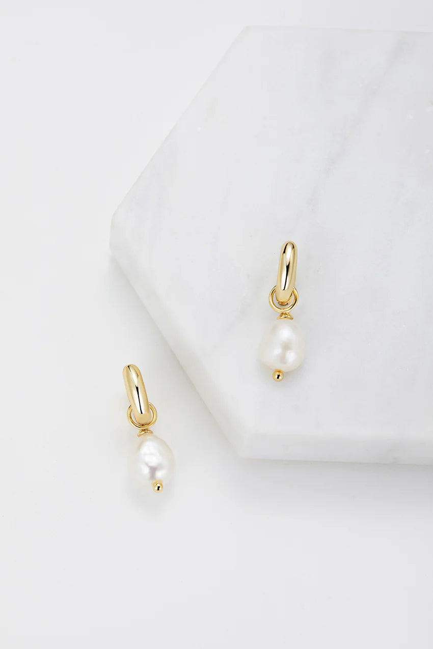 Charlie Mini Hoop | Gold | Pearl Earrings