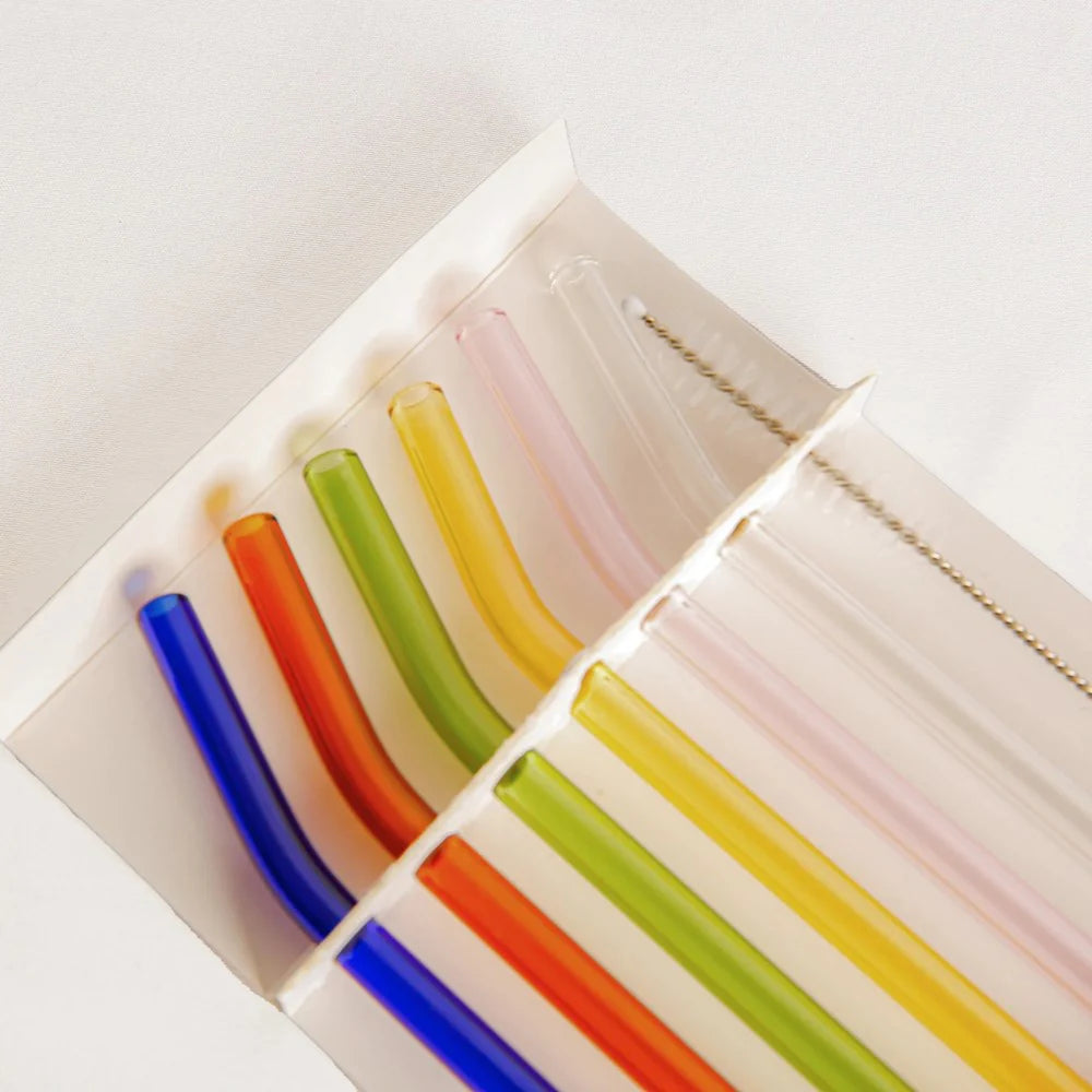 Reusable Glass Straws S6 | Long Bend Multi Colour