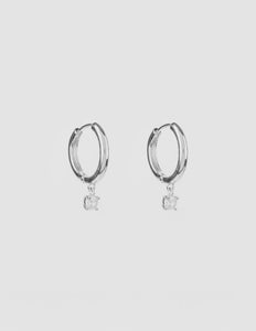 Earring Silver Hoop w Hanging Crystal
