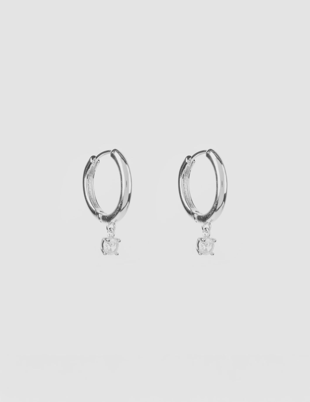 Earring Silver Hoop w Hanging Crystal