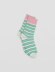 White With Green Stripes And Pink Band Socks