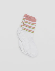 White With Pink And Green Stripe Sock