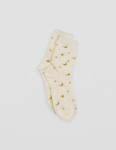 Cream With Gold Stars and Moons Socks
