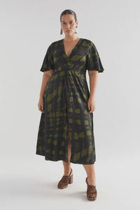 Fletta Dress|Olive Wrap Check Print