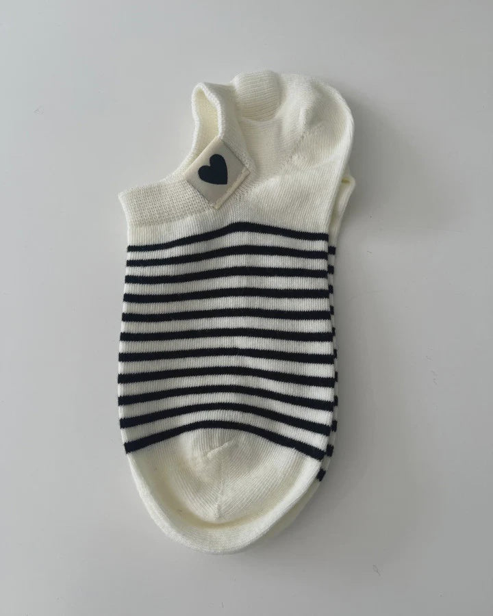 Black Stripes With Heart Logo Socks
