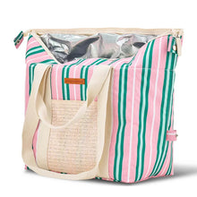 Load image into Gallery viewer, Picnic Cooler Box Bag | Pink &amp; Green Stripe
