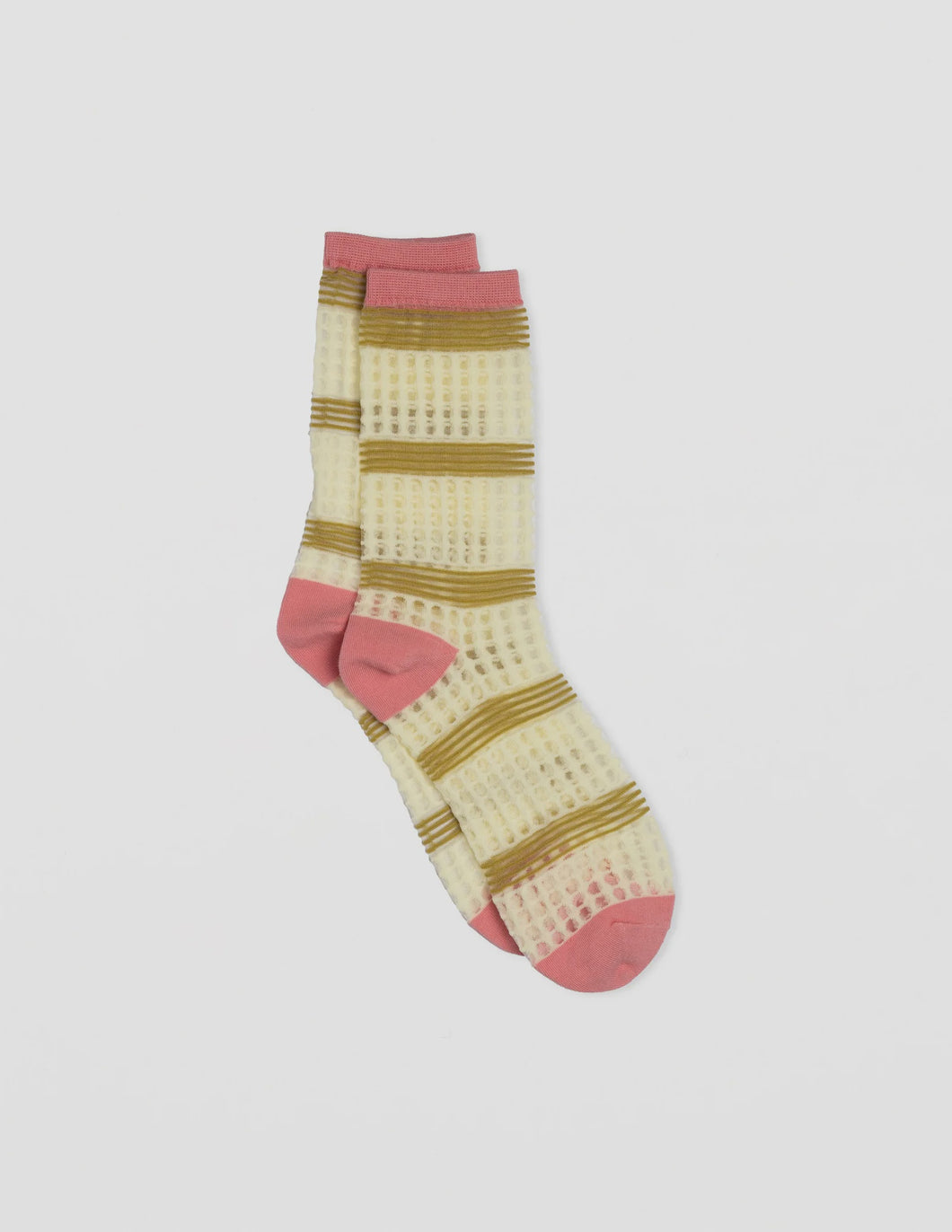 Socks | Mesh w Olive Stripe + Pink Heel + Toe