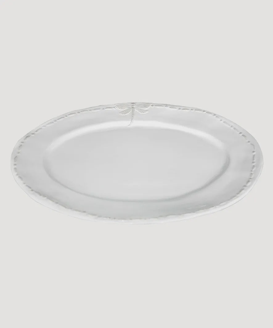 Dragonfly Stoneware White Oval Platter|Large