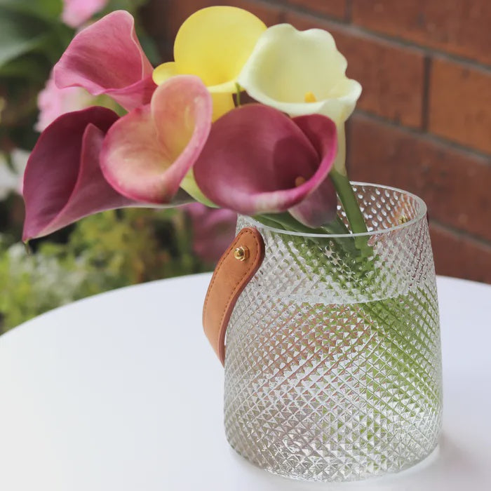 Quilted Vase/Hurricane with Leather Handle