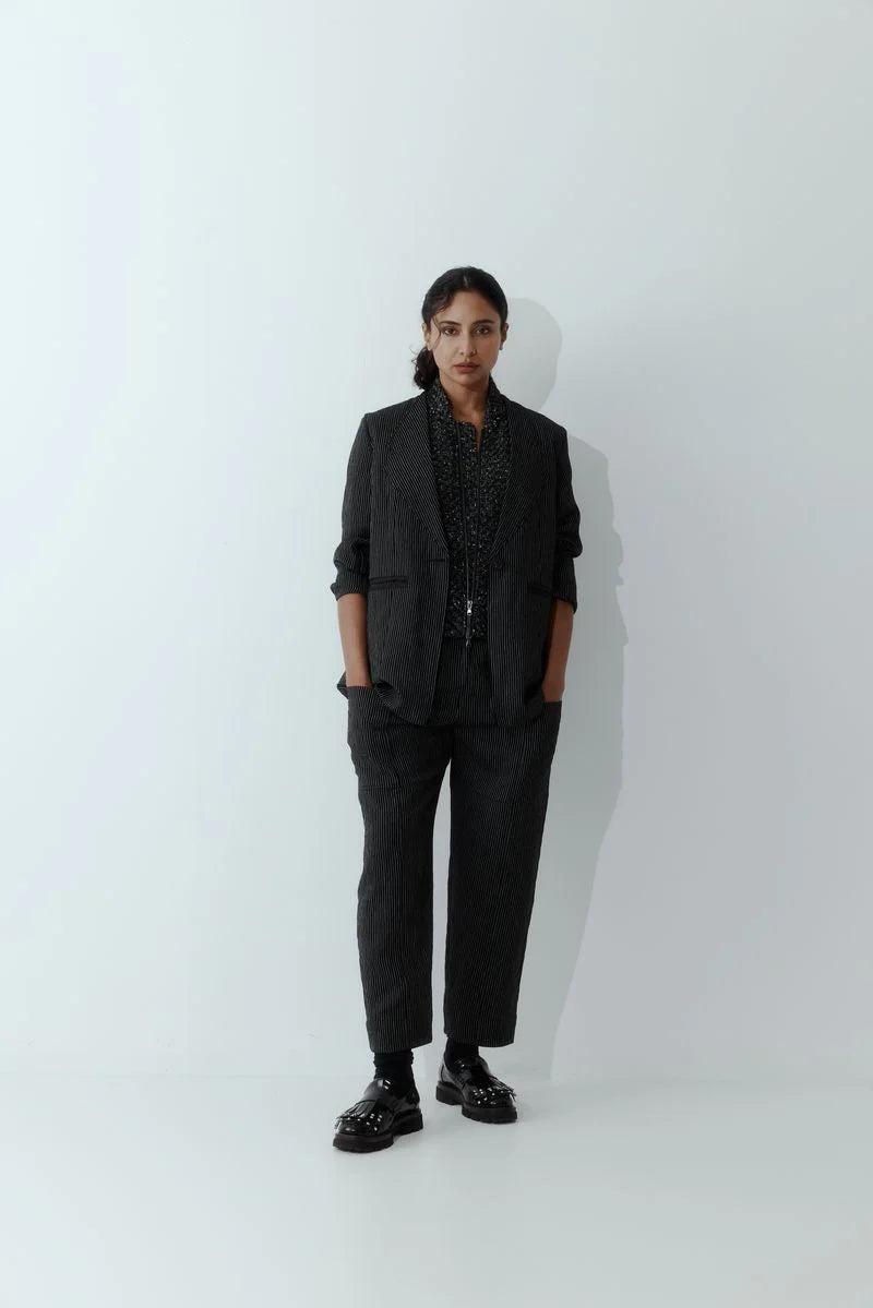 Super Trouser | Black Pinstripe