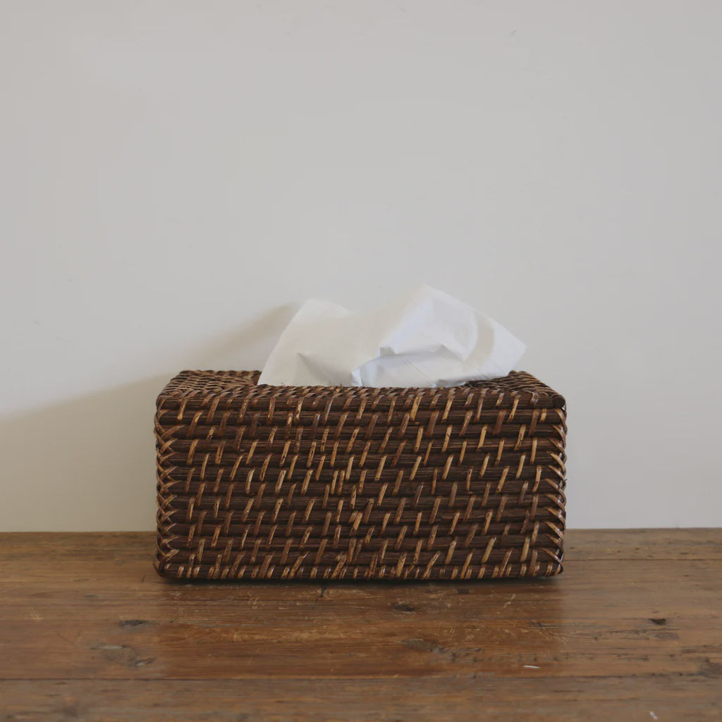 Bermuda Tissue Box Walnut Rattan