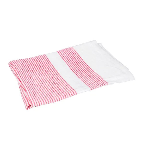 Woven Multi Stripe Tea Towel Red & White