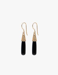 Black Onyx Engraved Gold Earrings