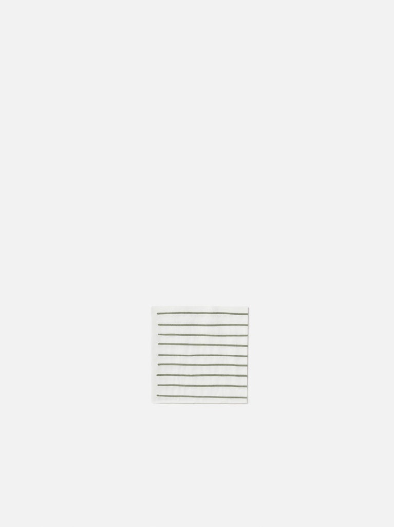 Stripe Cocktail Napkin Pack/20 | White + Olive