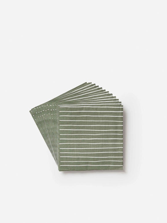 Stripe Dinner Napkin Pack/20 | Olive + White