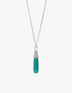 Green Onyx Engraved Silver Necklace