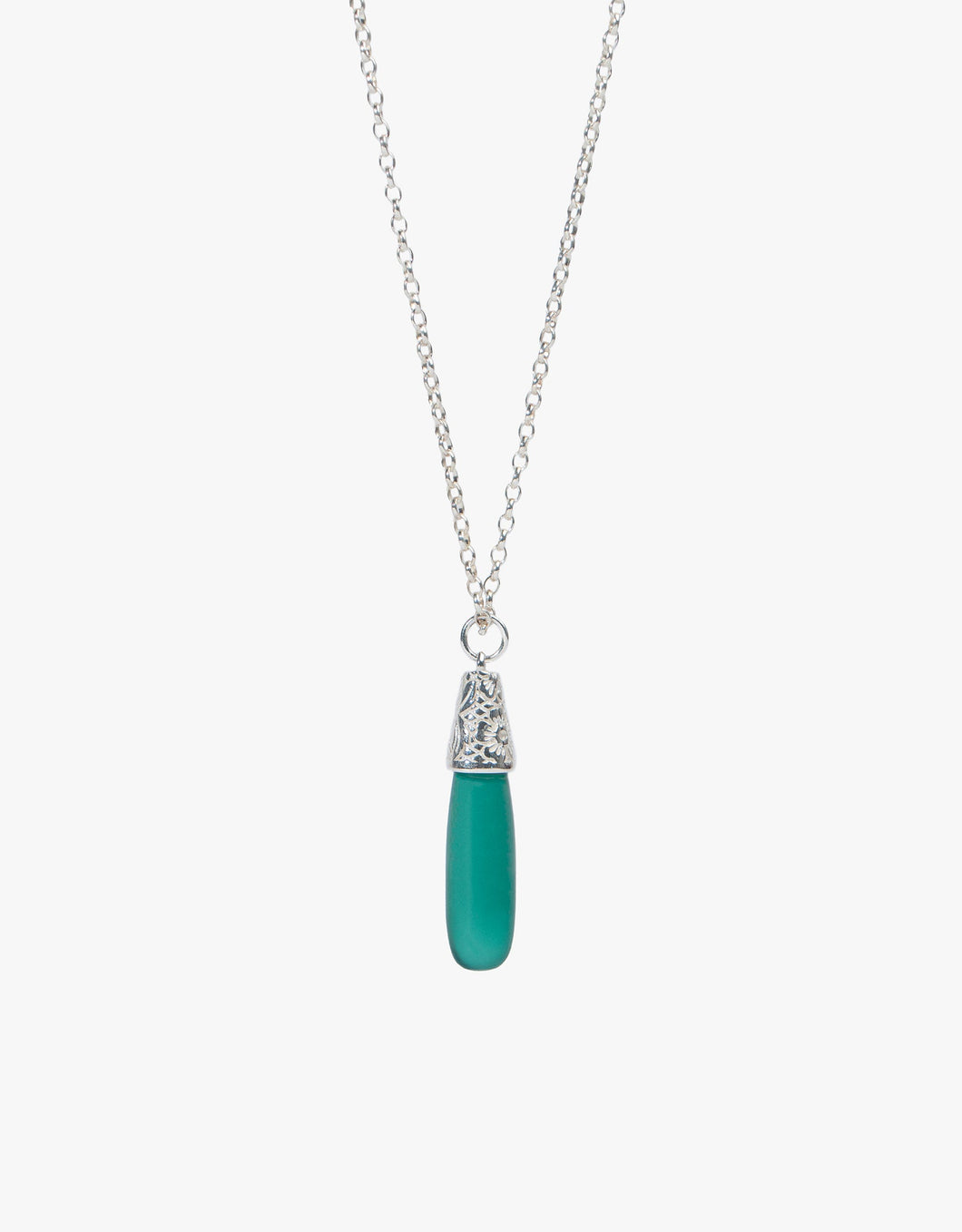 Green Onyx Engraved Silver Necklace