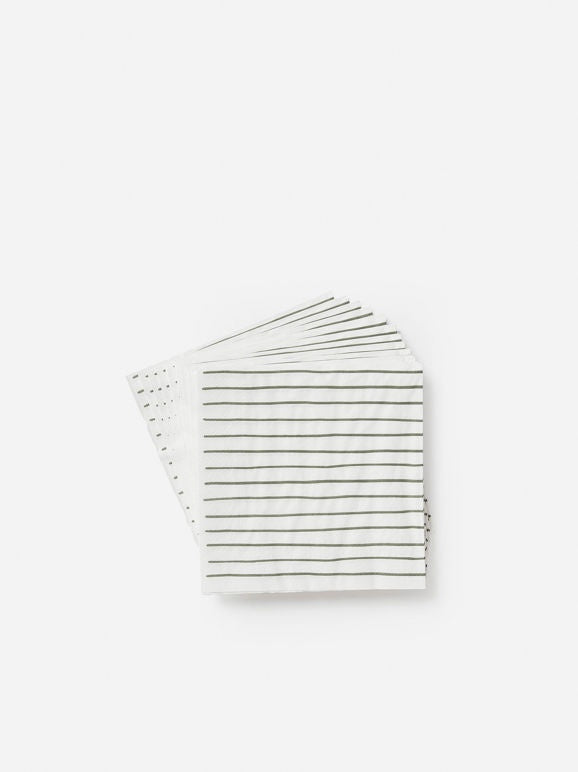 Stripe Dinner Napkin Pack/20 | White + Olive